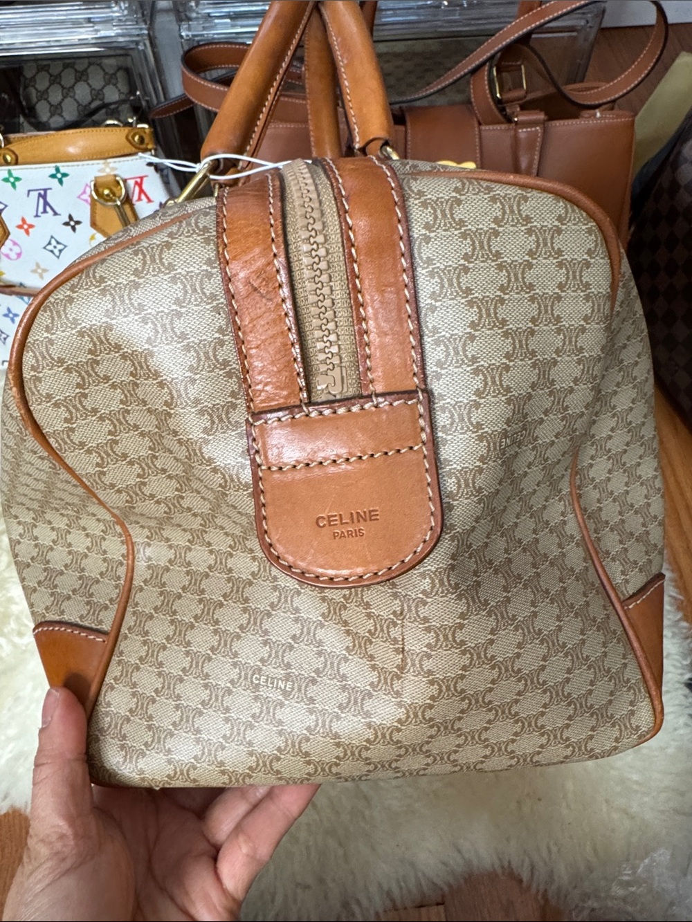 Celine Tan & Beige Monogram Canvas Duffel Bag - Picture 2 of 11